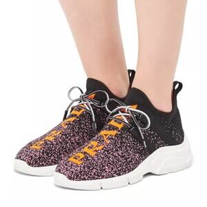 Prada Logo Speckled Lace Up Sneakers